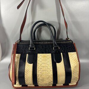 100% Authentic Proenza Schouler Black Leather Yellow Python Skin Satchel Bag